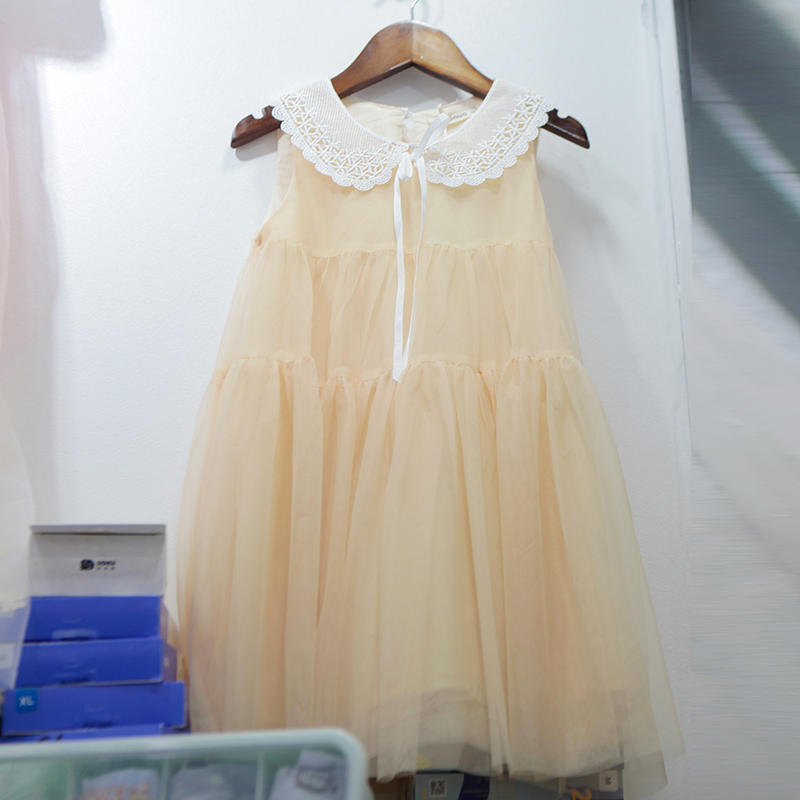 新款韩版女童夏装娃娃领无袖背心镂空公主裙