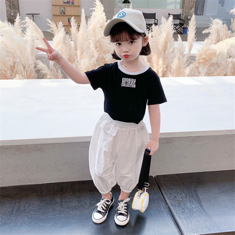 新款女童白t恤3岁45小童夏韩版洋气黑色短款上衣