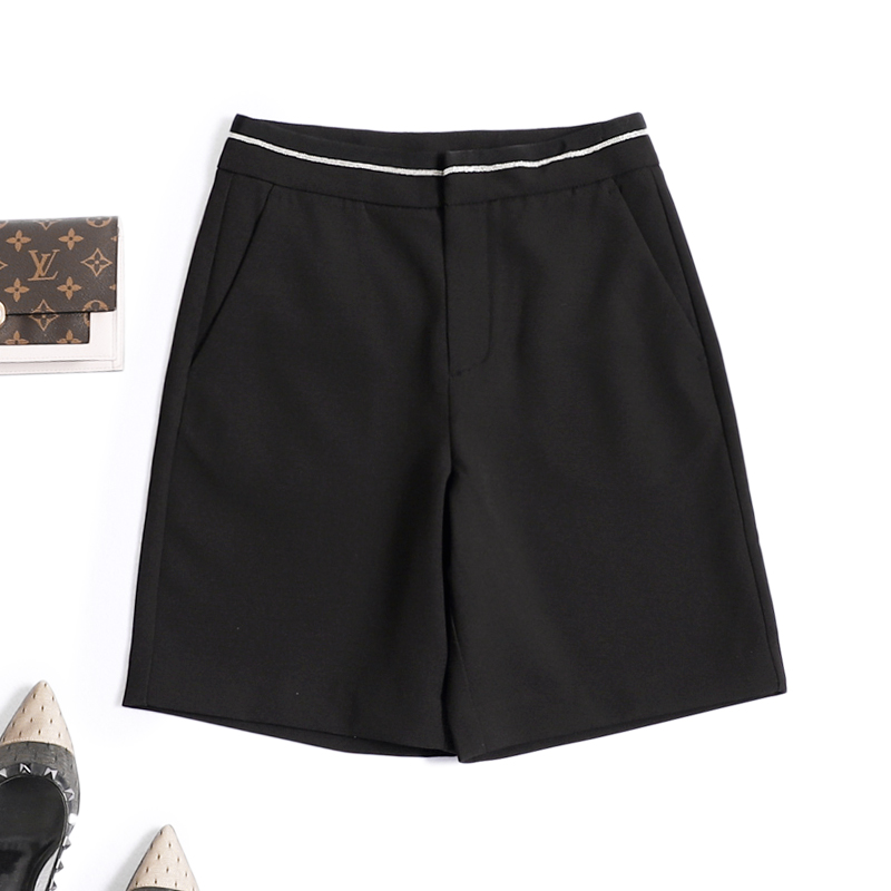 时尚通勤显瘦高腰珠链西装短裤夏季女设计感