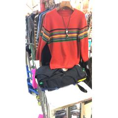 2018秋冬新韩版时尚V领拼色宽松天丝针织衫女毛衣