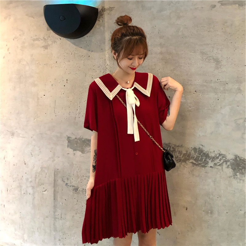 蝴蝶结系带连衣裙女胖mm减龄洋气宽松显瘦遮肚仙女裙