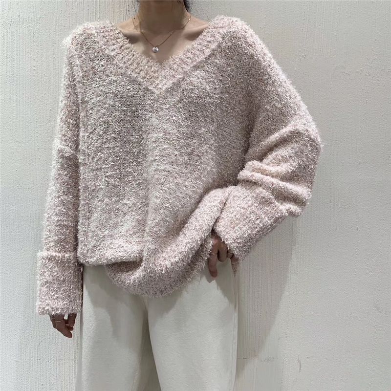 2019秋冬新款韩ins版宽松慵懒风V领套头长袖针织衫
