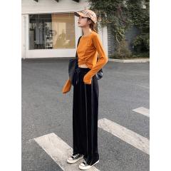 金丝绒阔腿裤女垂坠感长裤秋冬款加厚高腰显瘦宽松直筒运动裤