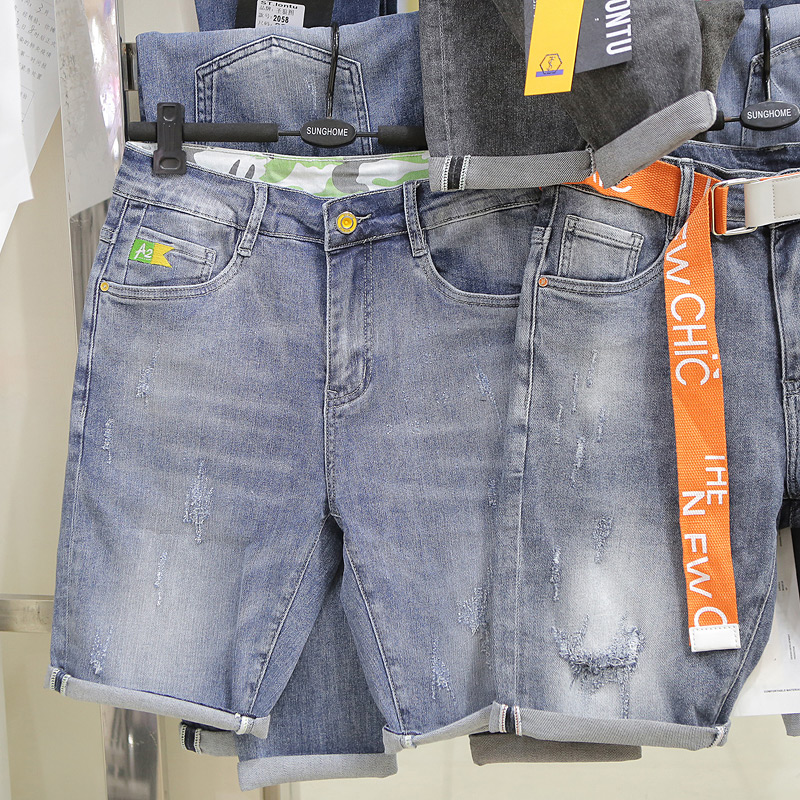 水洗蓝色简约日系潮流百搭牛仔短裤男潮牌五分裤半截裤