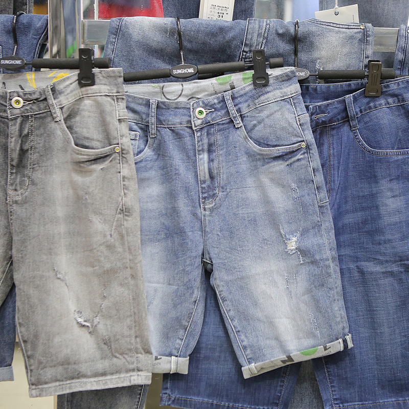 潮牌夏季男士破洞牛仔裤韩版时尚新款弹力修身百搭短裤五分裤