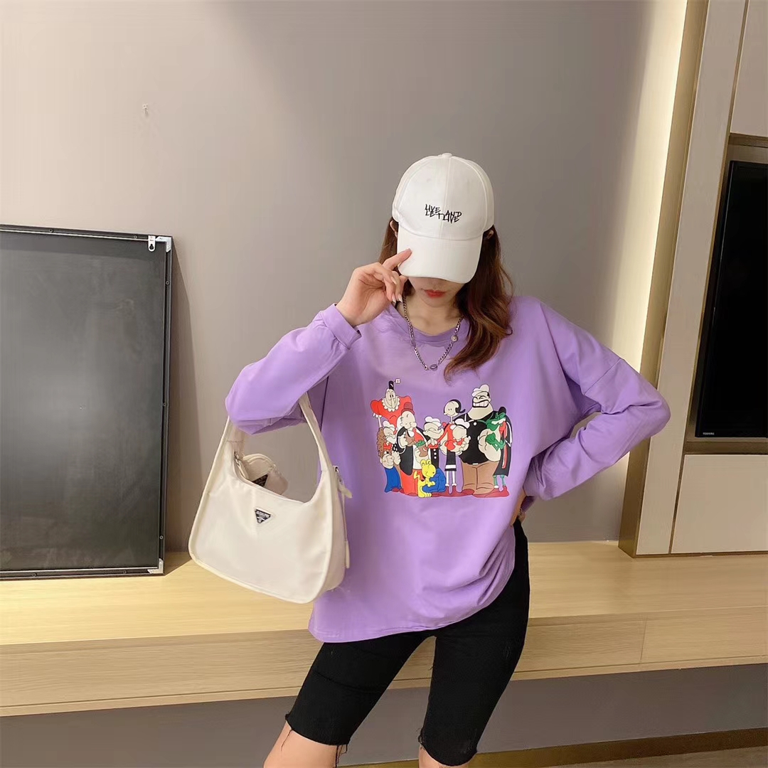 小清新圆领长袖T恤卫衣lns人气秋装新款时尚卡通印花bf学生休闲女