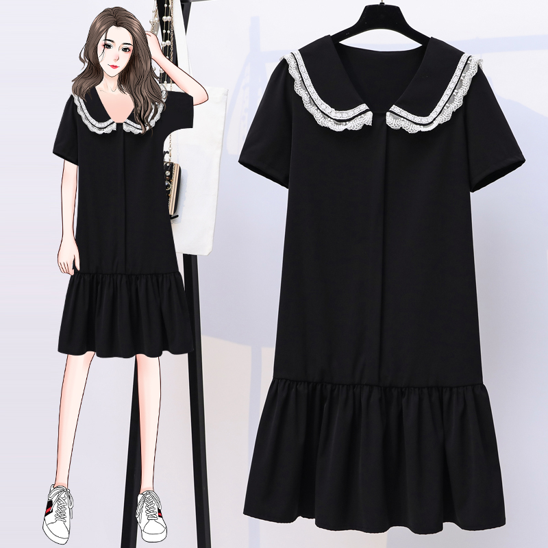 修身显瘦气质减龄海军领花边拼接连衣裙