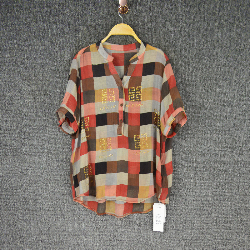 韩版新款时尚格子衬衣 薄款舒适休闲衬衫女