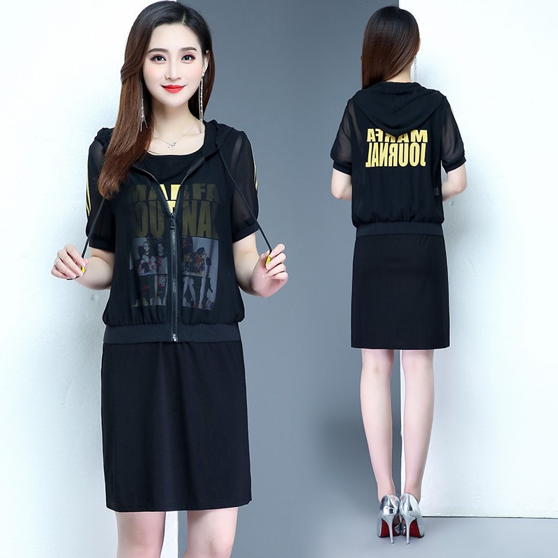 2020连衣裙女运动套装印花字母两件套修身显瘦洋气时尚百搭打底裙