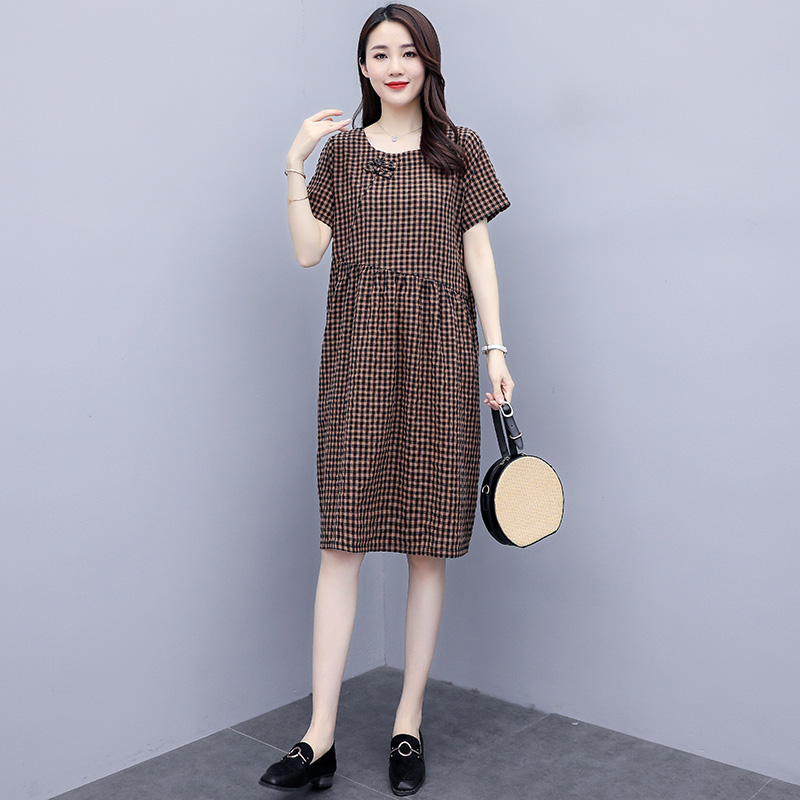 格子连衣裙女夏纯棉显瘦小个子娃娃裙2020韩版宽松休闲黑白格子裙