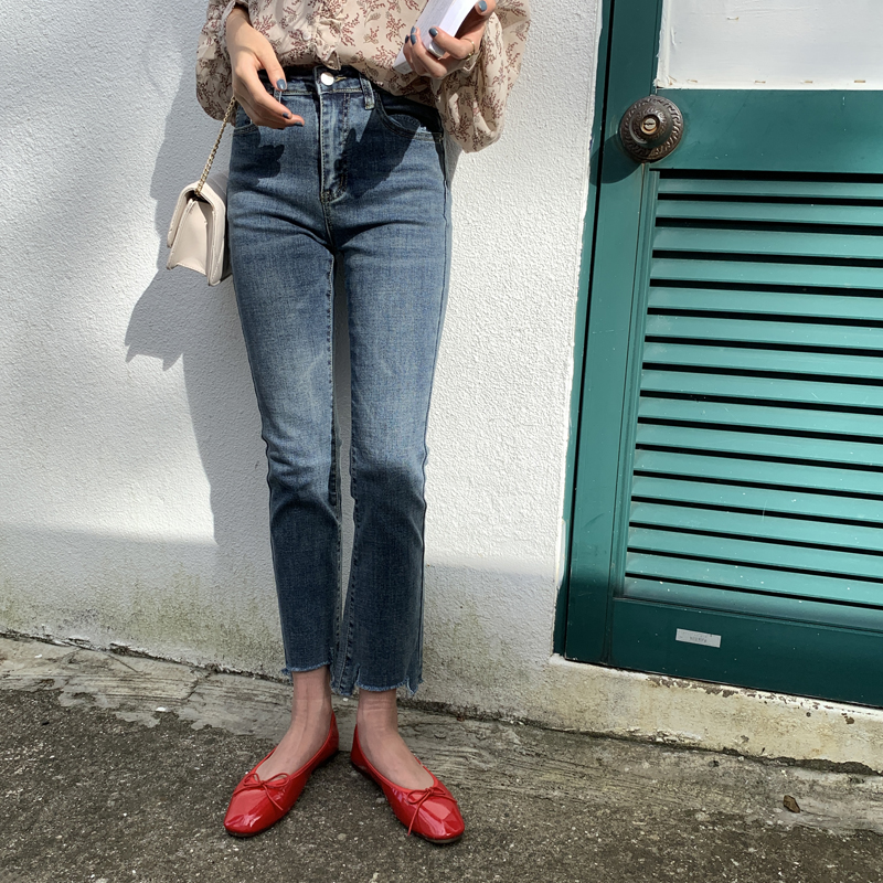 韩版复古百搭休闲深色锥形宽松高腰显瘦撕边牛仔裤女
