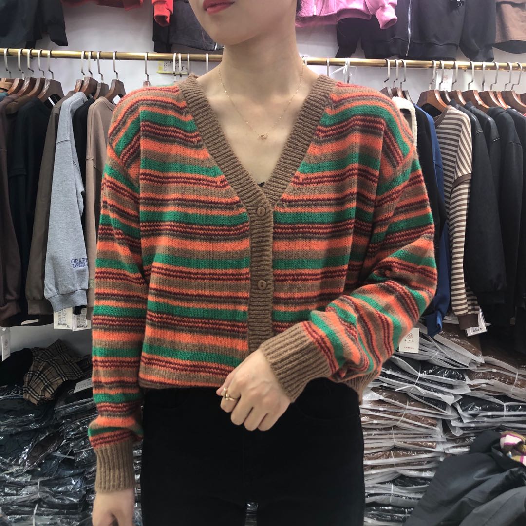 条纹针织开衫新款