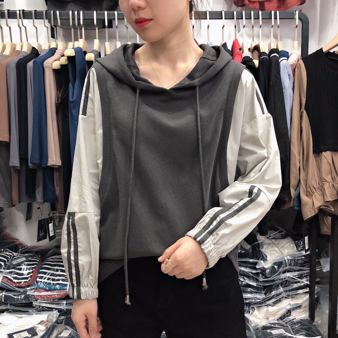 卫衣拼接宽松大版立领