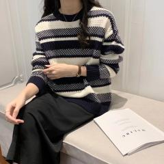 新款韩版慵懒风条纹复古针织长袖毛衣