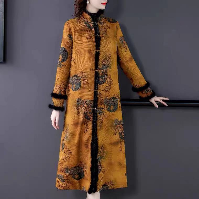 印花香云纱长款棉服