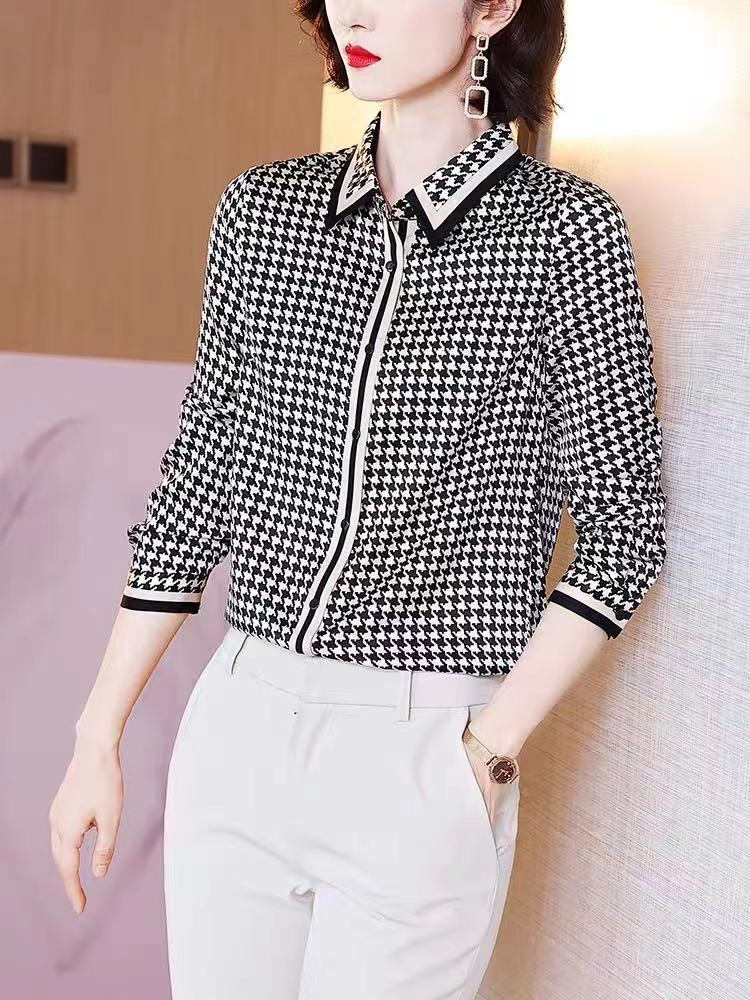 千鸟格衬衣桑蚕丝高端长袖