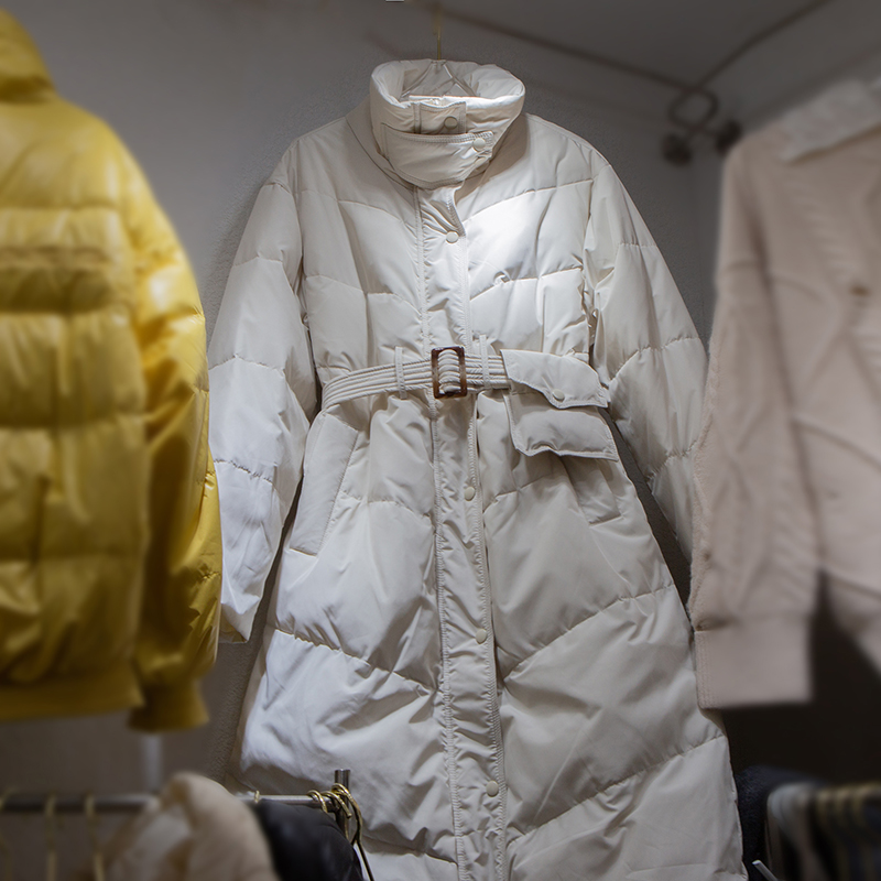 新款腰带荷包羽绒服女中长款过膝加厚白鸭绒冬季外套加厚潮