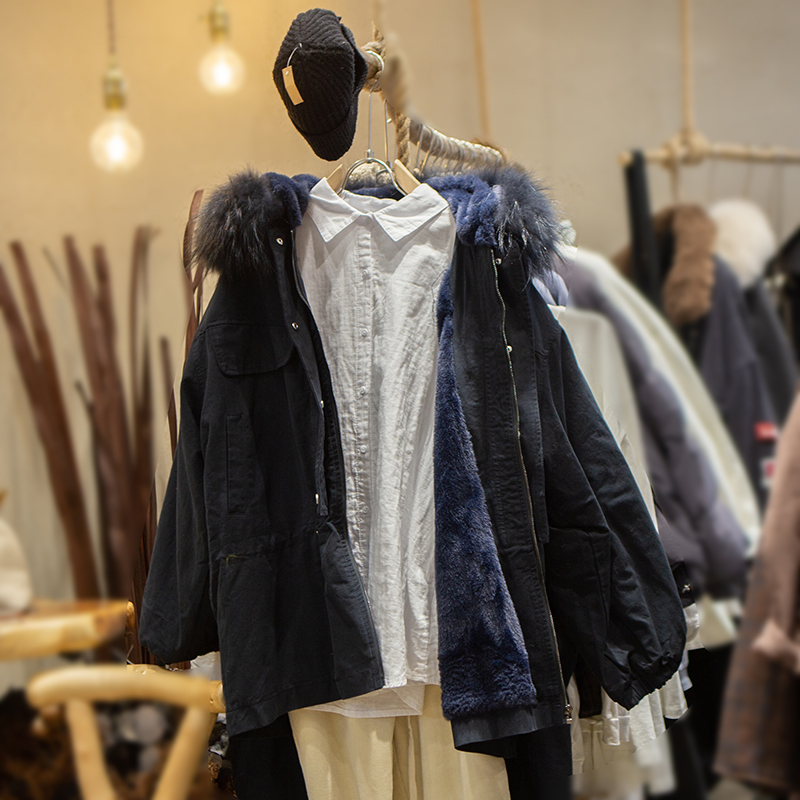 灯芯绒棉服蓝色外套保暖