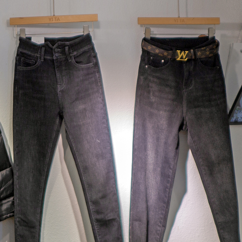 高腰薄款显瘦黑烟灰色长裤小脚