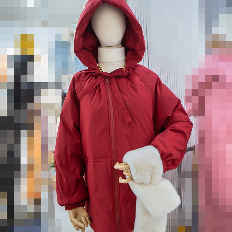 蝴蝶结服飘带披风冬季鸭绒