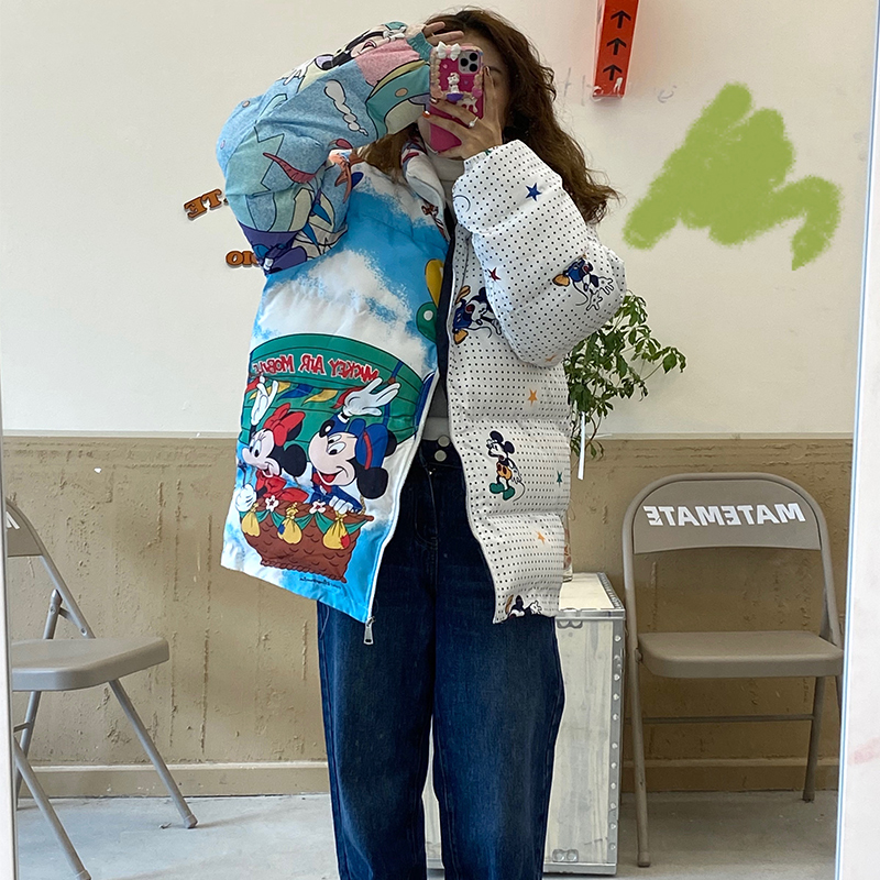 可爱女孩卡通复古吸精百搭加厚面包棉服女