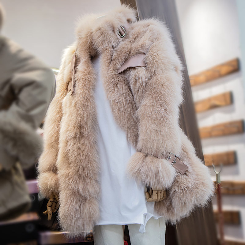 冬季新款机车风显瘦年轻款狐狸毛皮草外套中长款真皮毛一体女
