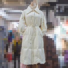 白鸭绒系带收腰菱格翻领羽绒服女 韩版轻薄百搭中长款过膝外套