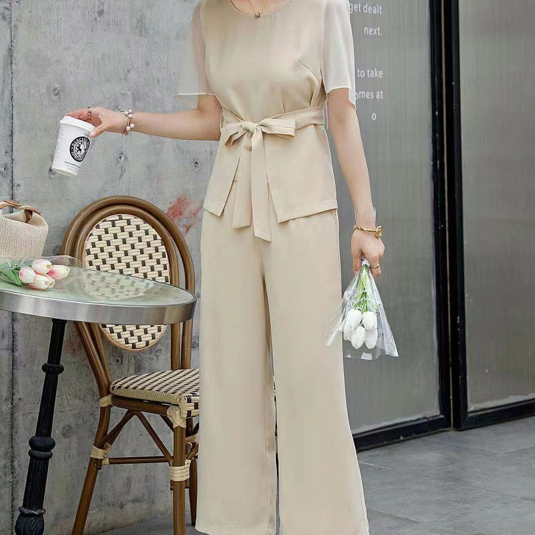 小香风阔腿裤套装夏