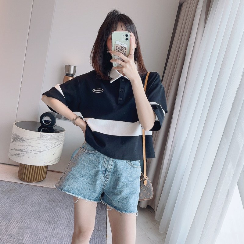气质拼色小polo衫设计感