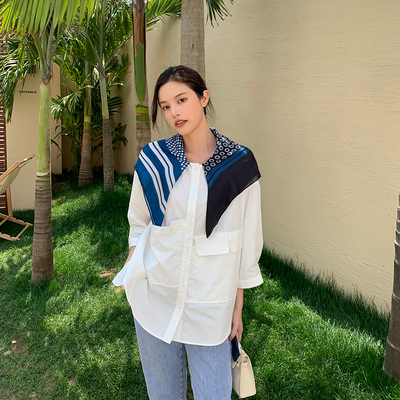 平纹府绸丝巾披肩宽松衬衫女