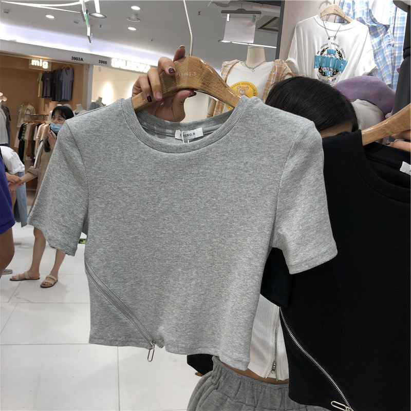 夏季新款韩国东大门女装休闲简约百搭交叉修身气质短袖T恤