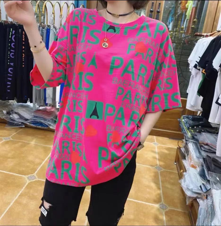 夏季新款设计感小众短袖T恤韩版宽松显瘦中长款字母上衣 女潮