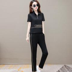 夏天新款修身高端气质短袖休闲洋气套装