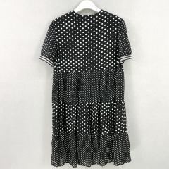 夏季新款大码气质显瘦娃娃领波点拼接中长连衣裙