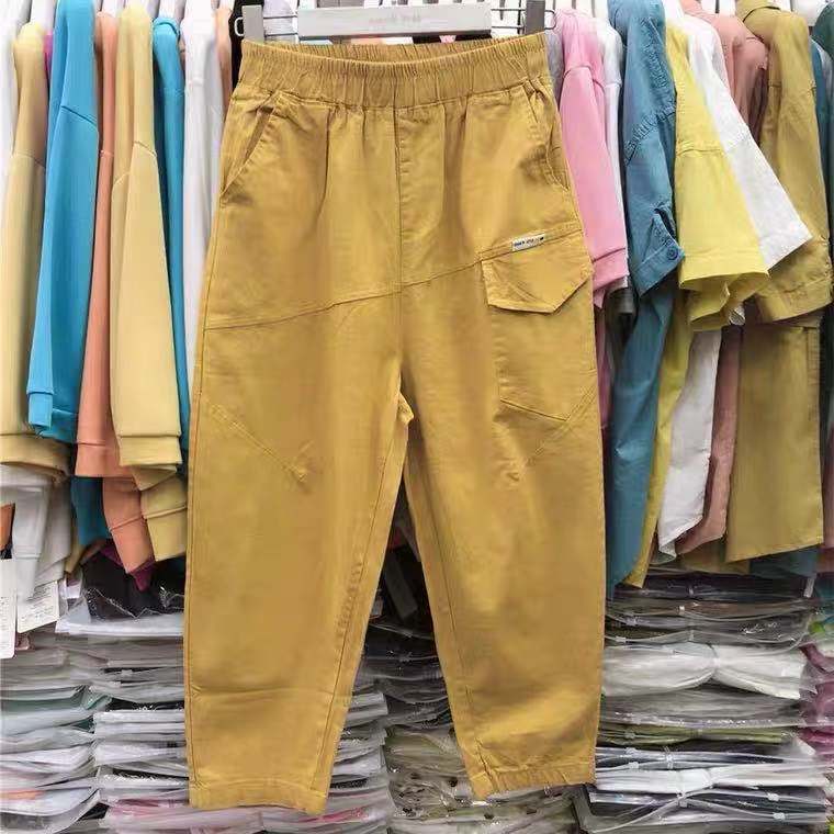 棉麻女裤夏季薄款九分哈伦裤新款松紧腰宽松休闲阔腿裤