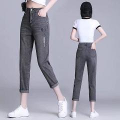 牛仔裤女夏季薄款显瘦老爹八九分裤新款高腰腰爱心小脚哈伦裤