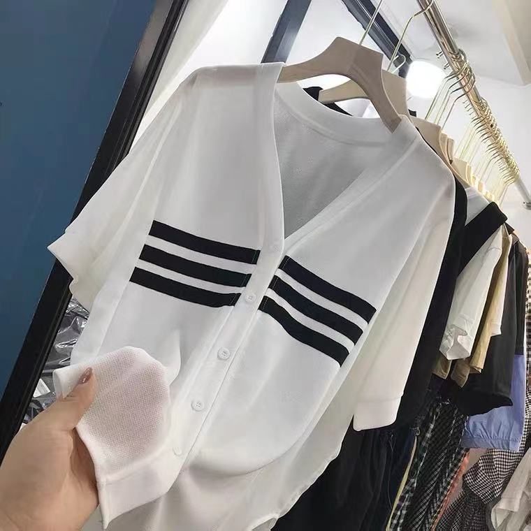 夏季新款宽松百搭条纹开衫薄款上衣