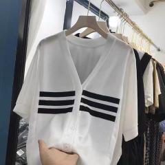 夏季新款宽松百搭条纹开衫薄款上衣