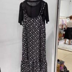黑色吊带碎花连衣裙两件套女夏欧洲站