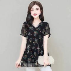 新款夏季短袖上衣妈妈洋气修身大码遮肚子