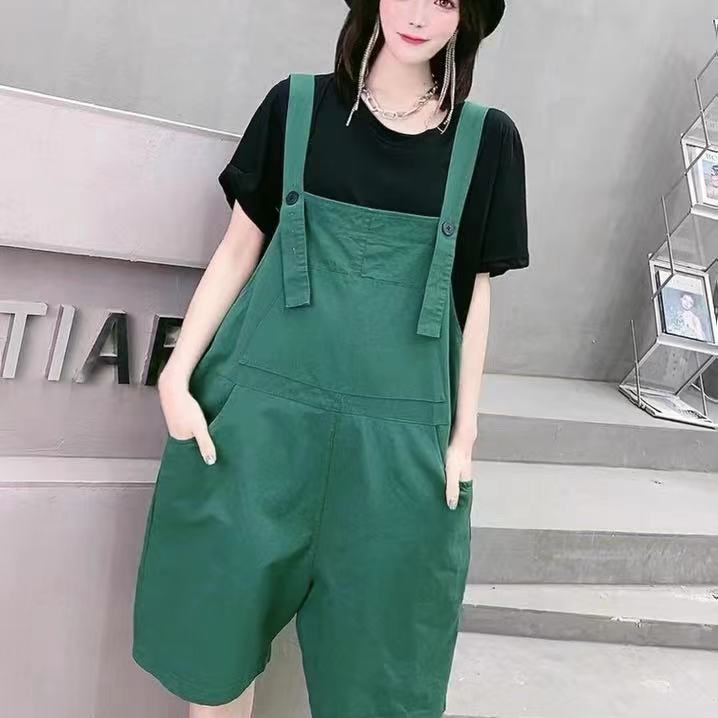 夏季新款微胖妹妹mm洋气显瘦套装T恤背带裤子两件套