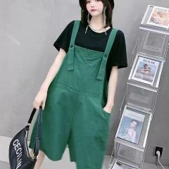 夏季新款微胖妹妹mm洋气显瘦套装T恤背带裤子两件套