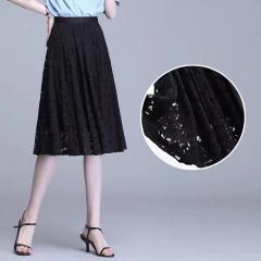 春夏款松紧高腰中长款网纱伞裙蓬蓬裙a字短裙