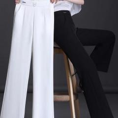 妈妈阔腿裤女白色夏季薄款微喇叭裤子中老年长裤高腰夏装中年女裤
