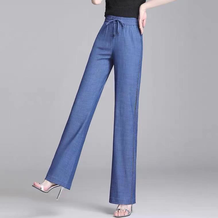 天丝牛仔裤女夏薄款裤子新款高腰垂感阔腿裤直筒宽松拖地长裤