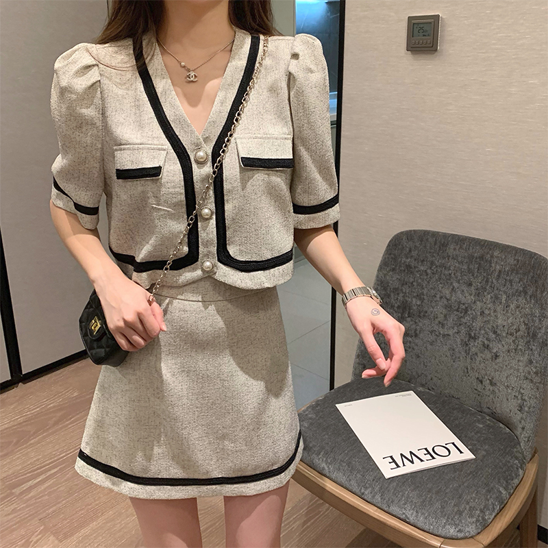 法式气质名媛小香风套装女夏季新款半身裙子两件