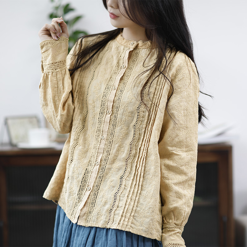 亚麻重磅刺绣衬衫女秋季