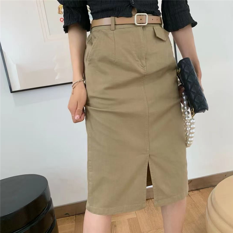 欧洲站韩版中长款腰带直筒显瘦包臀弹力开叉一步裙气质半身裙女夏