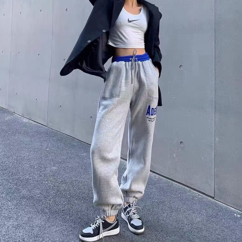 新款字母刺绣卫裤男女宽松百搭休闲裤运动裤子