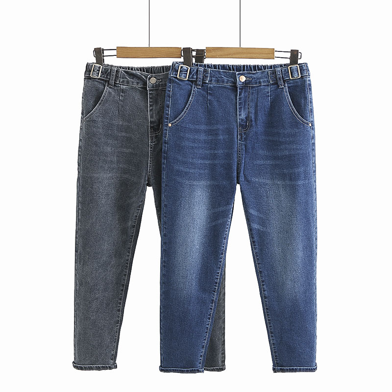 高腰牛仔裤女胖显瘦弹力小直筒裤